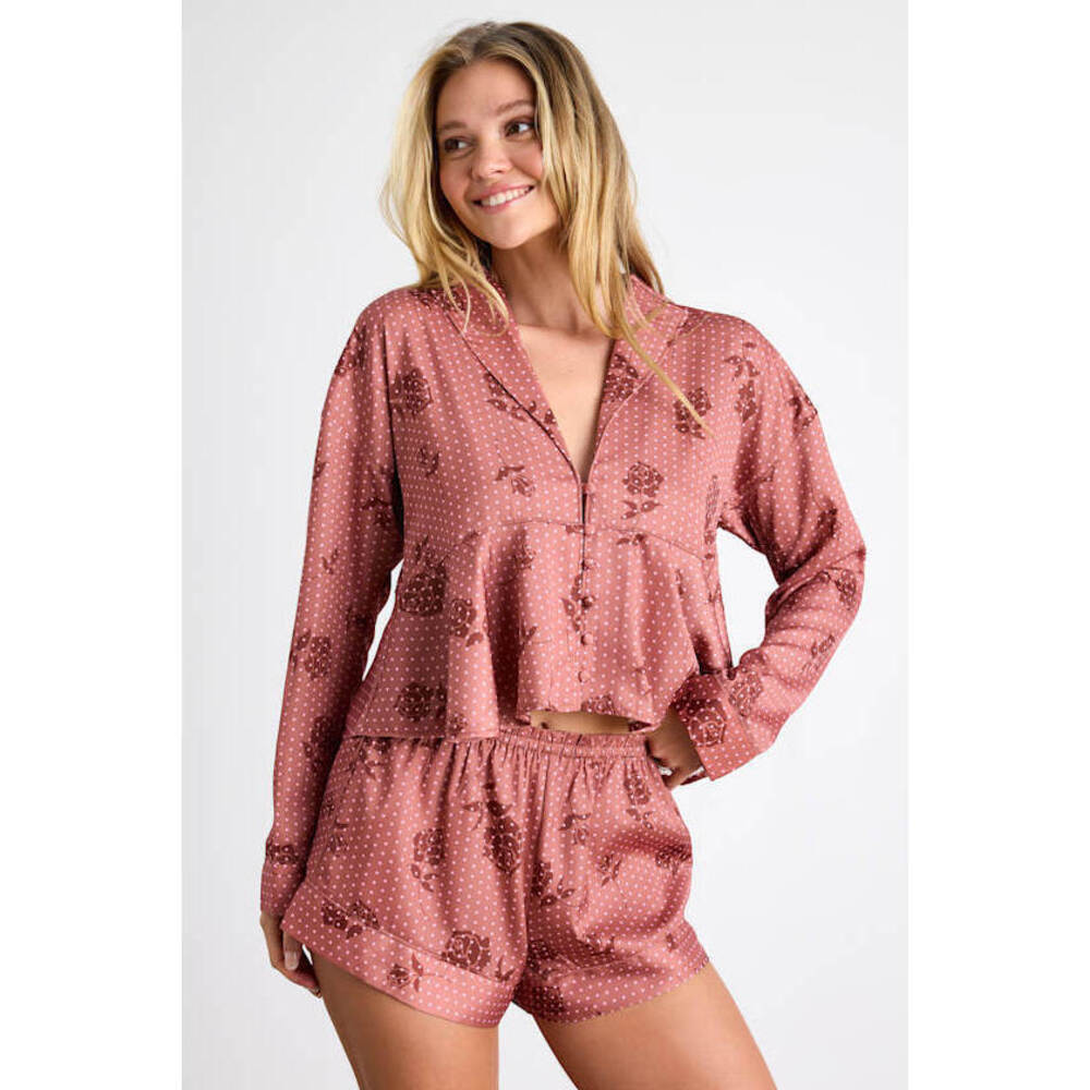 Lulus Ellery Rusty Rose Polka Dot Satin Two-piece Pajama Set Pink - S w Tags